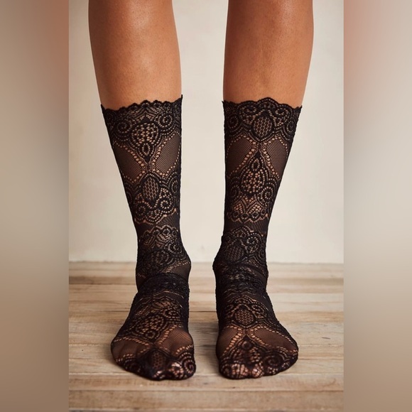 Free People Camila Lace Lacey Sheer Stockings Lingerie Socks | One Size - Picture 2 of 6